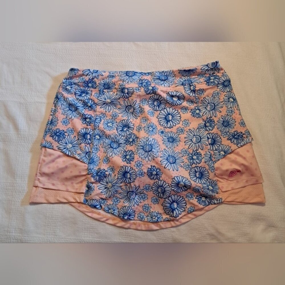 Turtles & Tees girls size XL or 14/16 skirt with modesty shorts, peach & blue